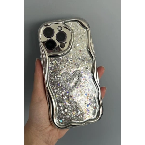 Gri Renk Kalp Figürlü Sim Detaylı 14 Pro Max Telefon Kılıfı