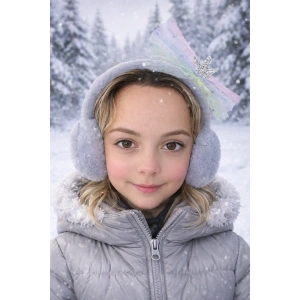 Gri Renk Kurdele Figürlü Peluş Kulaklık