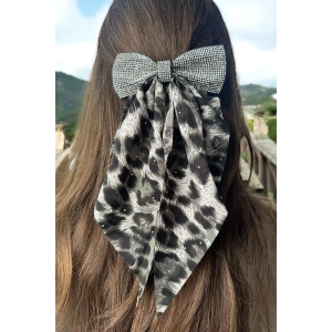 Gri Renk Leopar Desenli Taş Detaylı Otomat Toka