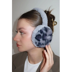 Gri Renk Leopar Detaylı Peluş Kulaklık