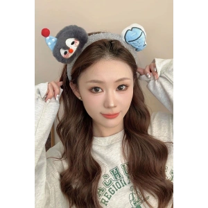 Gri Renk Penguen Ve Balık Detaylı Peluş Taç