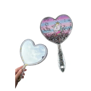 Gri Renk Pul Detaylı Unicorn Figürlü El Aynası