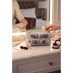 Gri Renk Simli Makyaj Çantası