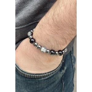 Gri Renk Taş Detaylı Erkek Bileklik