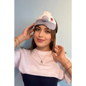 Gri Renk Tavşan Figürlü Peluş Uyku Bandı