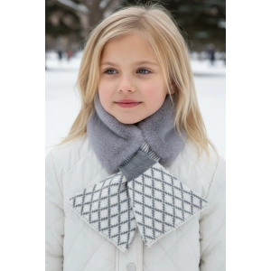 Gri Ve Beyaz Renk Çizgi Detaylı Çocuk Peluş Atkı