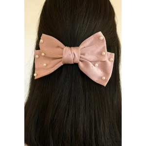 Gül Kurusu Renk Kurdele Figürlü İnci Detaylı Otomat Toka