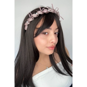 Gül Kurusu Renk Taş Ve İnci Detaylı Taraklı Taç