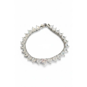 Gümüş Renk 14K Altın Kaplama Kalp Detaylı Taşlı Bileklik