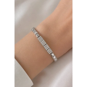 Gümüş Renk 14K Altın Kaplama Taşlı Bileklik