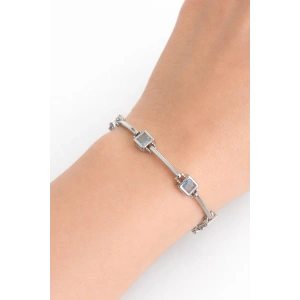 Gümüş Renk 14K Altın Kaplama Taşlı Cm Bileklik