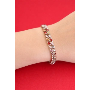 Gümüş Renk 14K Altın Kaplama Taşlı Zincir Bileklik