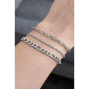 Gümüş Renk 3lü Çelik Bileklik