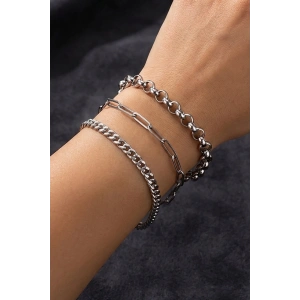 Gümüş Renk 3lü Çelik Bileklik