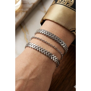 Gümüş Renk 3lü Çelik Bileklik