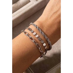 Gümüş Renk 3lü Çelik Bileklik