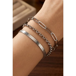 Gümüş Renk 3lü Çelik Bileklik Set