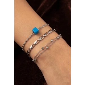 Gümüş Renk 3lü Çelik Bileklik Set