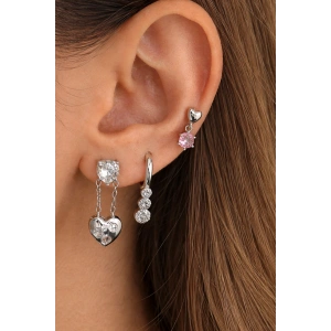 Gümüş Renk 3lü Ysx Küpe Set