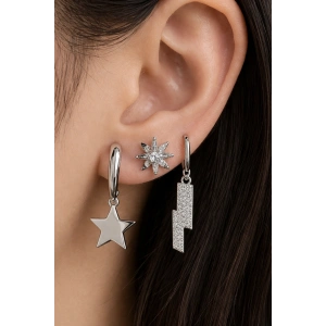 Gümüş Renk 3lü Ysx Küpe Set