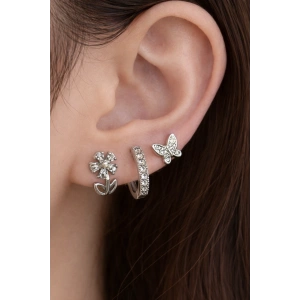 Gümüş Renk 3lü Ysx Küpe Set