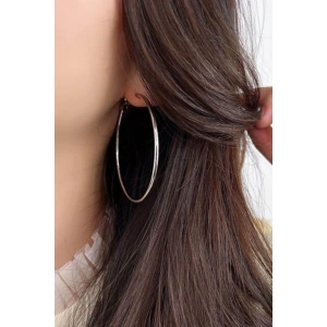 Gümüş Renk 55MM Çelik Halka Küpe (Çift)