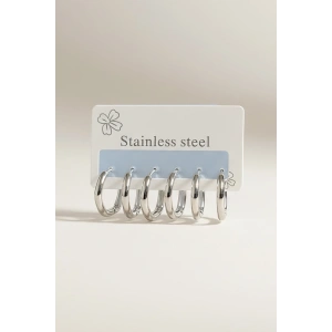 Gümüş Renk 6lı Halka Çelik Küpe Set