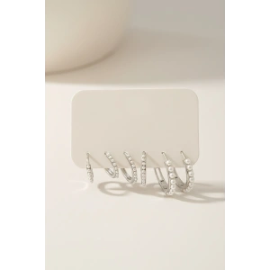 Gümüş Renk 6lı İnci Detaylı Halka Set Küpe