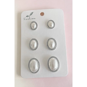 Gümüş Renk 6lı İncili Küpe Set