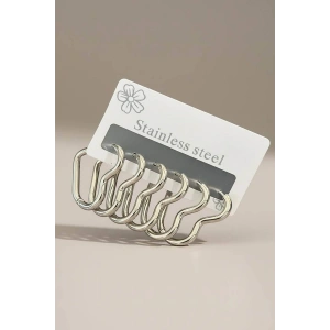 Gümüş Renk 6lı Kalp Detaylı Çelik Küpe Set