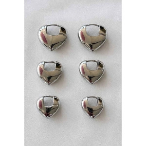 Gümüş Renk 6lı Kalp Detaylı Tx Küpe Set