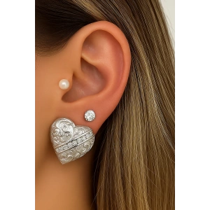 Gümüş Renk 6lı Kalp Figürlü Çelik Küpe Set