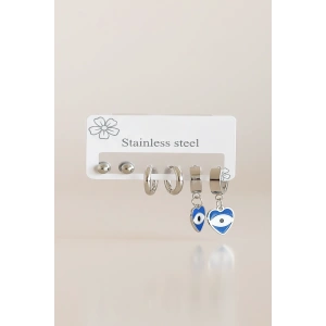 Gümüş Renk 6lı Karışık Figürlü Çelik Küpe Set