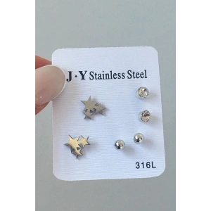 Gümüş Renk 6lı Karışık Figürlü Çelik Küpe Set