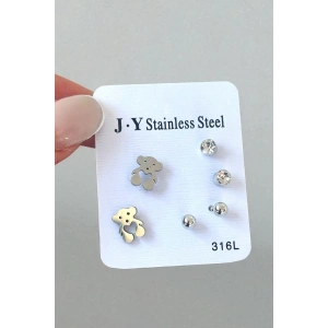 Gümüş Renk 6lı Karışık Figürlü Çelik Küpe Set