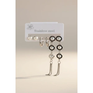 Gümüş Renk 6lı Karışık Figürlü Sallantılı Çelik Küpe Set