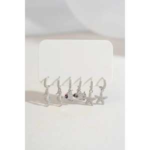 Gümüş Renk 6lı Karışık Figürlü Set Küpe