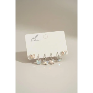 Gümüş Renk 6lı Taş Detaylı Set Küpe