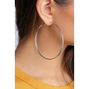 Gümüş Renk 70MM Çelik Halka Küpe (Çift)