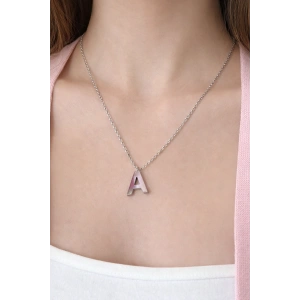 Gümüş Renk A Harf Çelik Kolye