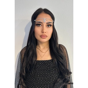 Gümüş Renk Alınlık, Kristal Taşlı Saç Aksesuarı, Gelin Tacı, Nişan Nikâh Kına Saç Aksesuarı