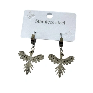 Gümüş Renk Anka Kuşu Figürlü Çelik Küpe (Çift)