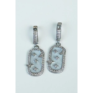 Gümüş Renk Ay Ve Yıldız Figürlü Taş Detaylı Küpe (Çift)