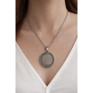 Gümüş Renk Ayet Yazılı Çelik Kolye