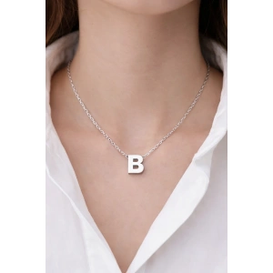 Gümüş Renk B Harf Çelik Kolye