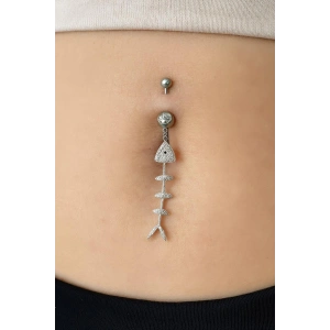 Gümüş Renk Balıık Kılçığı Figürlü Cerrahi Çelik Göbek Piercing