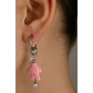 Gümüş Renk Balık Figürlü İnci Detaylı Küpe (Çift)