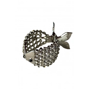 Gümüş Renk Balık Figürlü Taş Detaylı Mandal Toka