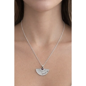 Gümüş Renk Beyaz Yelpaze Figürlü Çelik Kolye