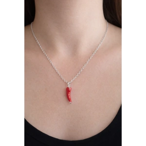 Gümüş Renk Biber Figürlü Çelik Şans Kolyesi